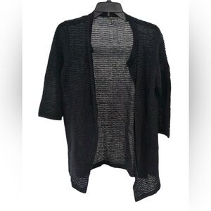 Eileen Fisher Women's Black Cotton/Linen Blend Open Front Cardigan Size XS